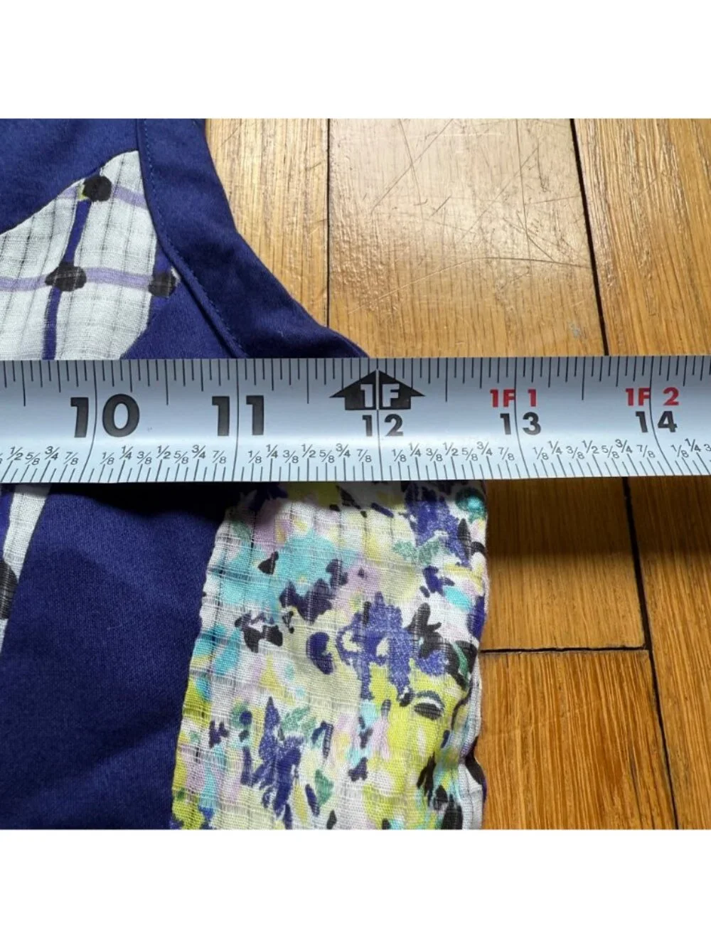 Catimini Girls Size 10 Blue Floral Striped Patchwork Sleeveless Ruffle Dress